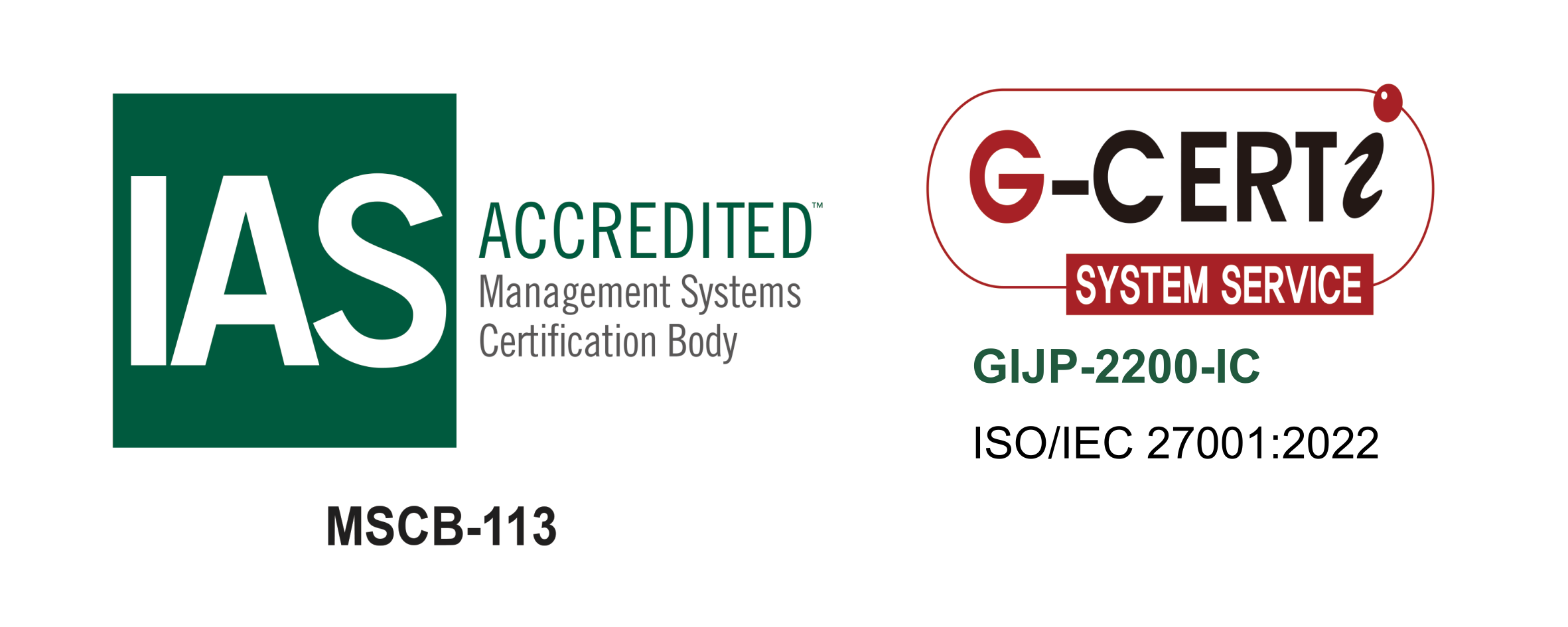 ISO/IEC 27001:2022 認証マーク（G-CERTI／IAS認定、認証番号 GIJP-2200-IC）